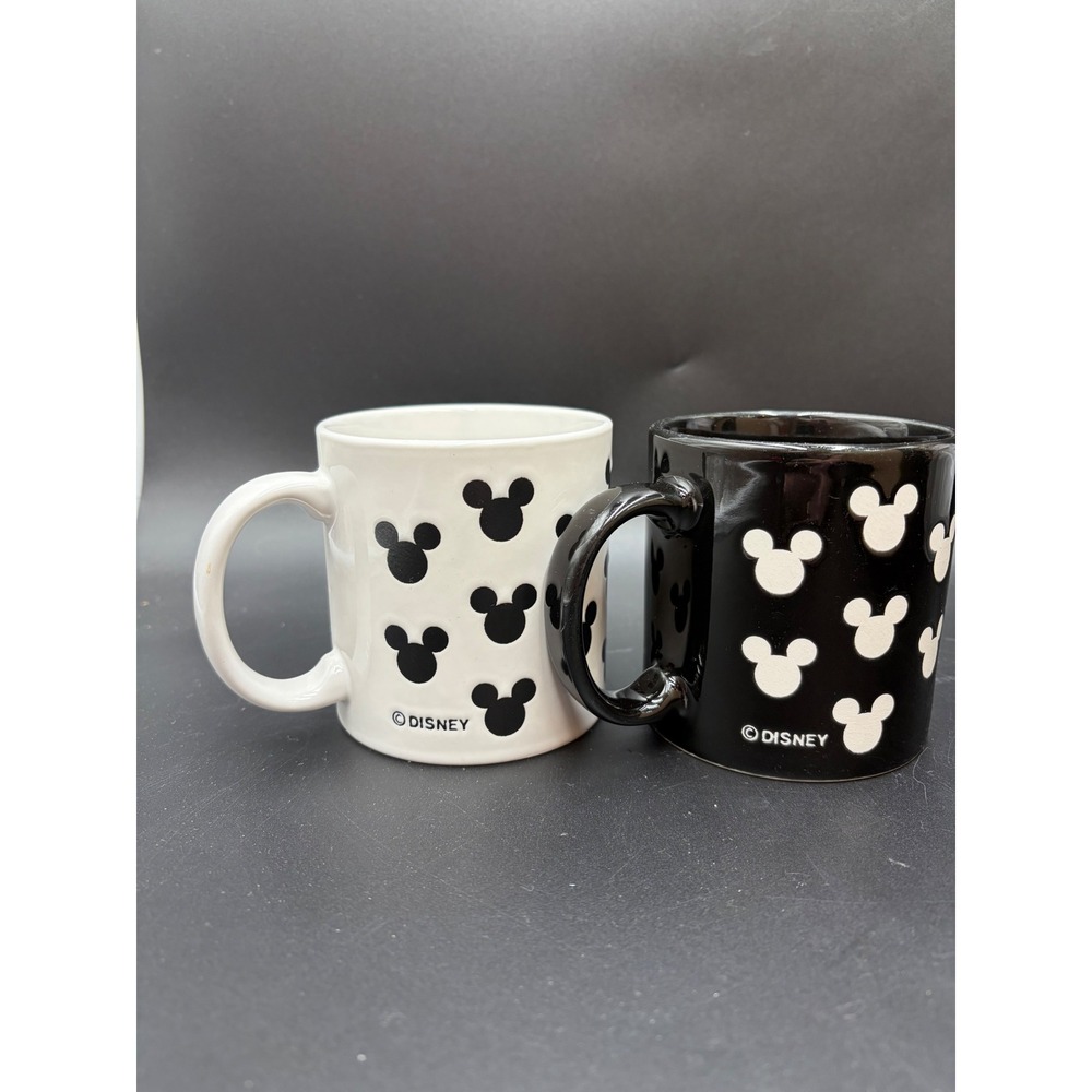 Disney Mickey Mouse Coffee Mug Set Black and White Silhouette Icon Ceramic 2pc